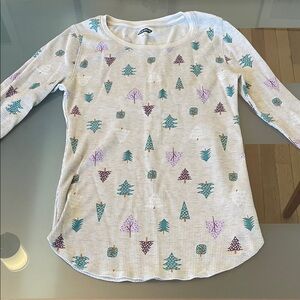 Old Navy Kids Long Sleeve Shirt with Tree Pattern - Cream and Teal